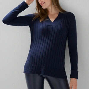 WHBM Long Sleeve Ribbed Tunic | White House Black Market V-neck in navy size L